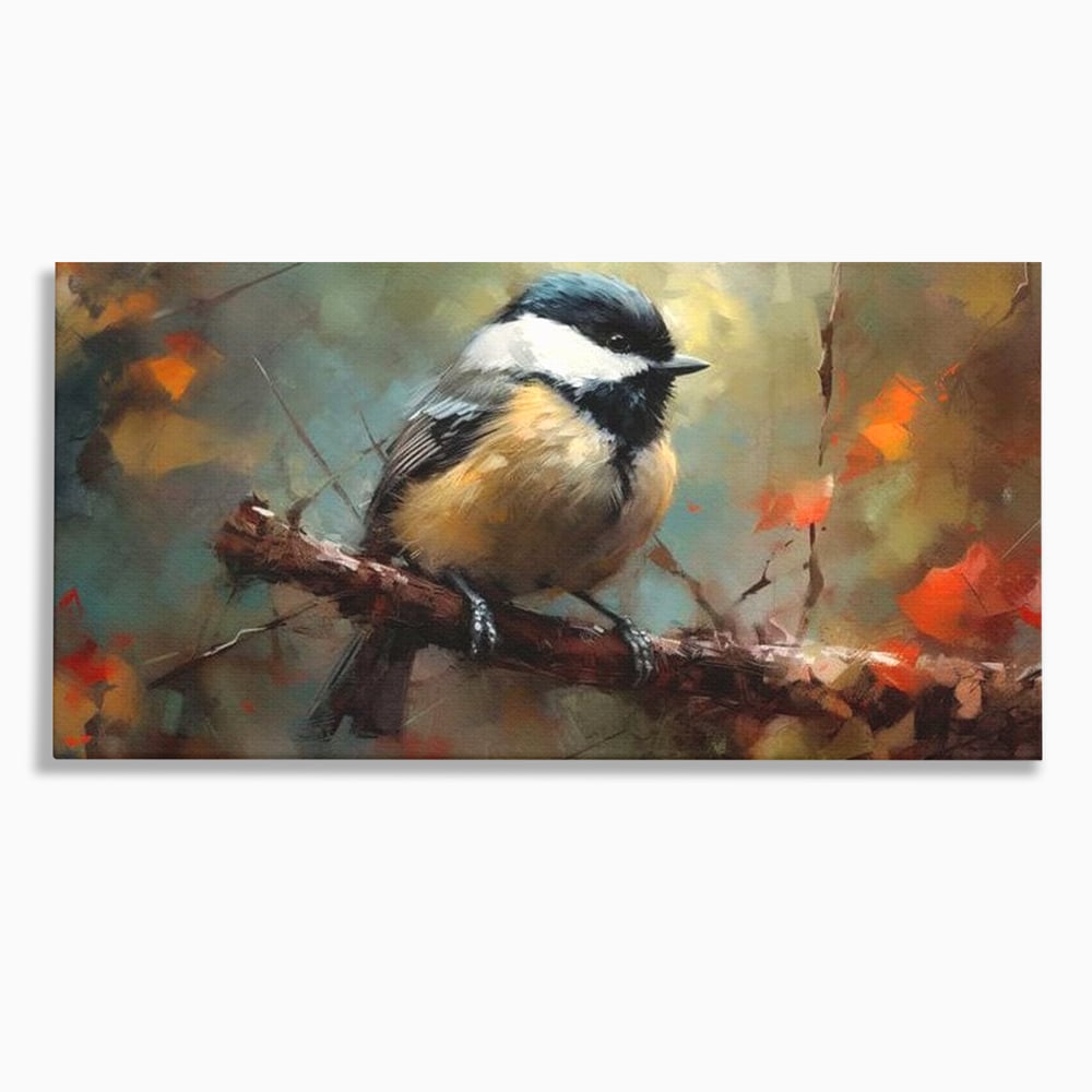 Tablou canvas cu tablou canvas cu pitigoi pe creanga, fara rama, pe sasiu de lemn